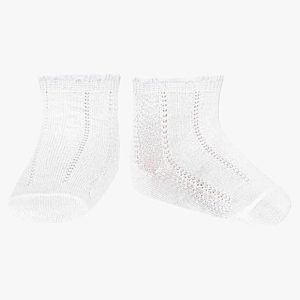 Chaussettes bébé fille courtes ajourées – Blanc