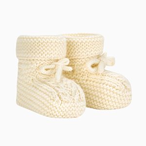 Chaussons bébé point mousse en laine mérinos – Crème