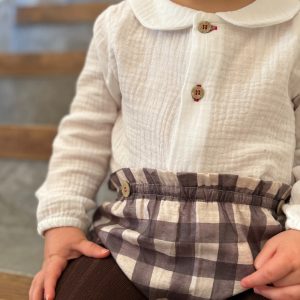 Chemise bébé garçon à col rond boutonnière rouge – Blanc