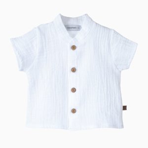 Chemise bébé garçon manches courtes à col mao – Blanc