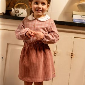 Chemise enfant fille à carreaux et col brodé – Rose