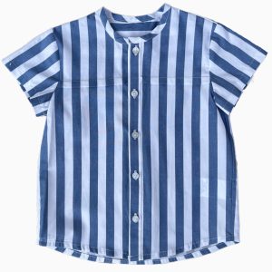 Chemise garçon manches courtes rayée – Bleu/blanc