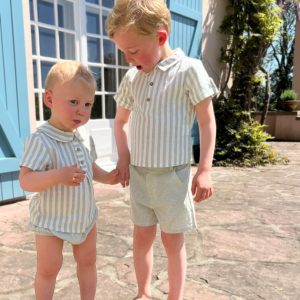 Ensemble garçon chemise et short en coton et lin – Gris pâle