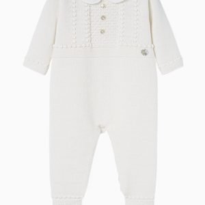 Combinaison bébé en laine à col rond – Écru
