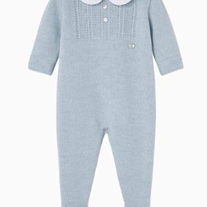 Combinaison bébé à pieds en laine – Bleu ciel