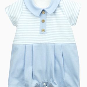 Combishort naissance garçon à col – Bleu ciel/blanc