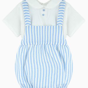 Ensemble barboteuse rayée et blouse – Bleu/blanc