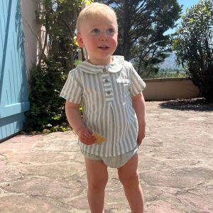 Ensemble bébé blouse et bloomer en coton et lin – Gris pâle