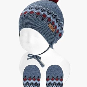 Ensemble bonnet et moufles bébé – Bleu orage