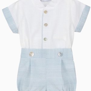 Ensemble bébé garçon chemise et short – Bleu ciel/blanc