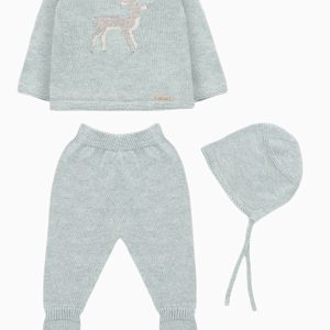 Ensemble bébé avec bonnet motif faon – Gris
