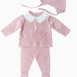 Ensemble bébé fille avec bonnet – Rose pâle