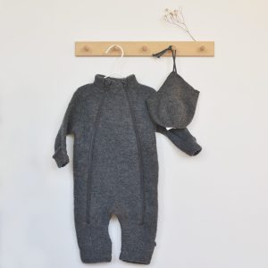 Ensemble combi-pilote + bonnet en laine mérinos – gris Joha