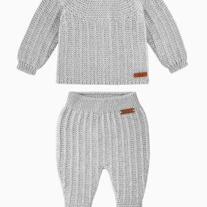 Ensemble naissance tricoté en laine mérinos – Gris