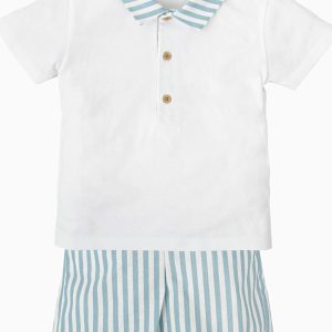 Ensemble polo et short rayé – Bleu méditerannée/blanc