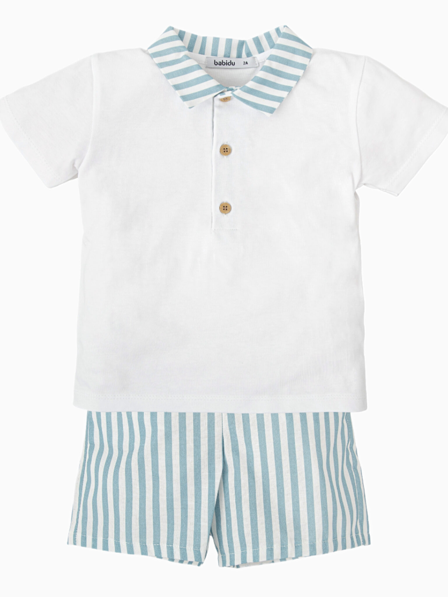 Ensemble polo et short rayé – Bleu méditerannée/blanc