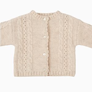 Gilet bébé fille détails ajourés – Beige