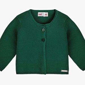Gilet bébé fille en point mousse – Vert foncé
