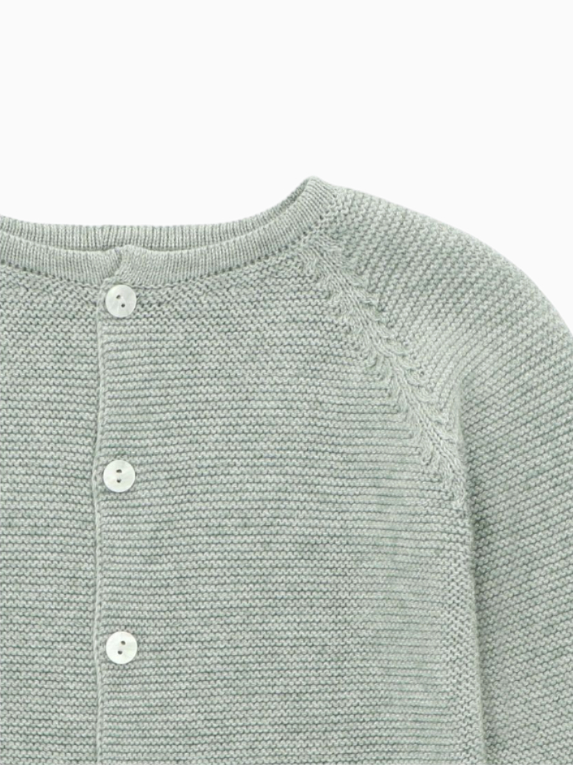 Cardigan bébé en laine et coton – Vert de gris – Image 2