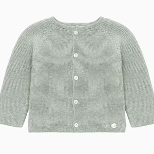 Cardigan bébé en laine et coton – Vert de gris
