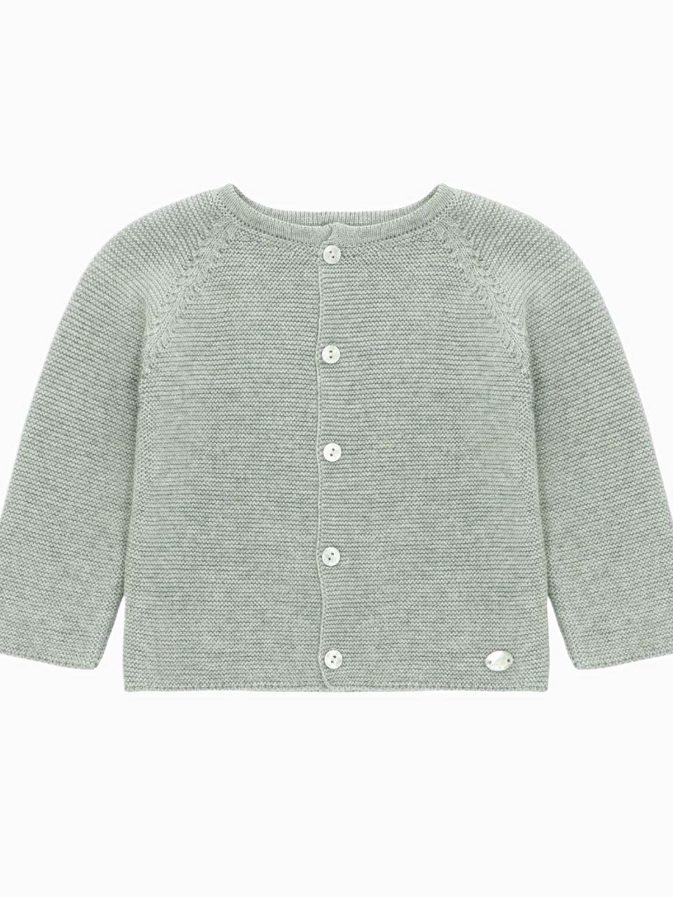 Cardigan bébé en laine et coton – Vert de gris