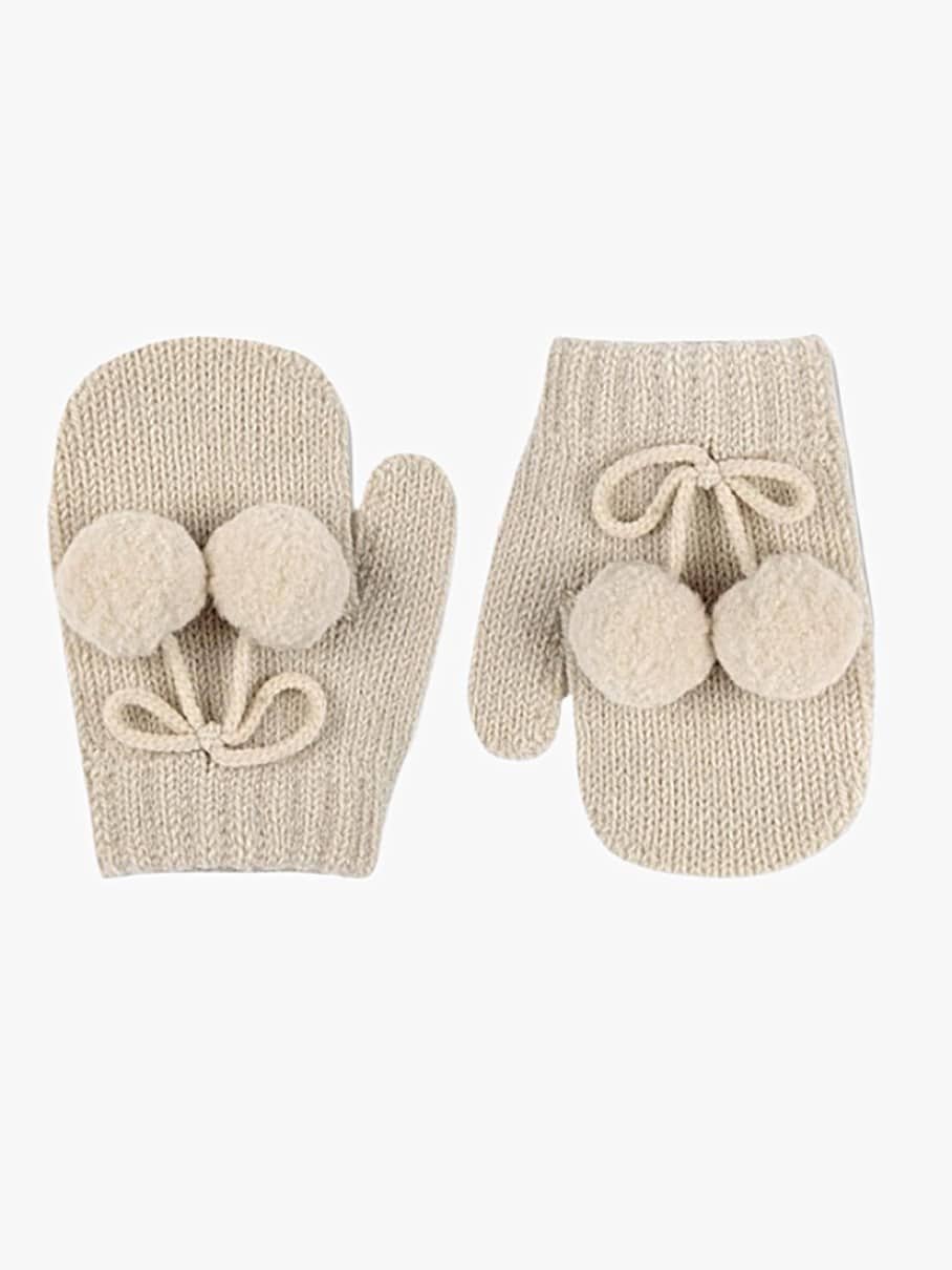 Moufles bébé à pompons – Beige