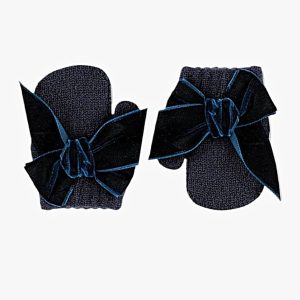 Moufles bébé fille avec noeud en velours – Bleu marine