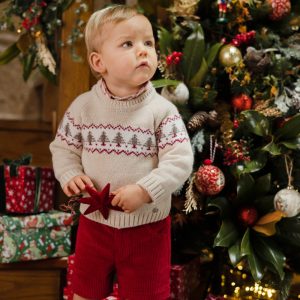 Pull bébé en laine motif sapins – Beige