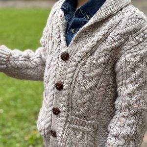 Gilet bébé garçon col châle – Pure laine mérinos – Oatmeal