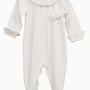 Pyjama bébé mixte en velours à pompons – Blanc