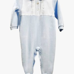 Pyjama bébé garçon en velours esprit chemise – Bleu ciel