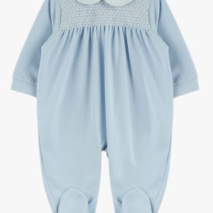 Pyjama bébé à smocks et col rond – Bleu ciel