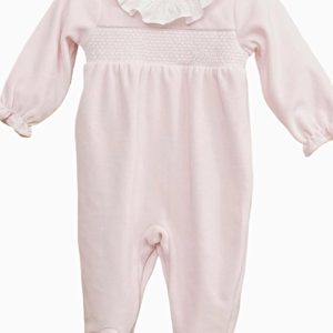 Pyjama bébé fille en velours à collerette plate – Rose