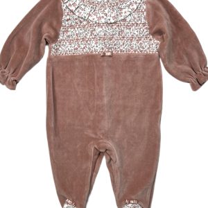 Pyjama bébé fille en velours à smocks et collerette – Pêche