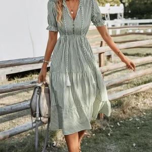 Robe champêtre vert d&rsquo;eau manche courte : Camille