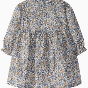 Robe à fleurs en coton biologique – Bleu/beige
