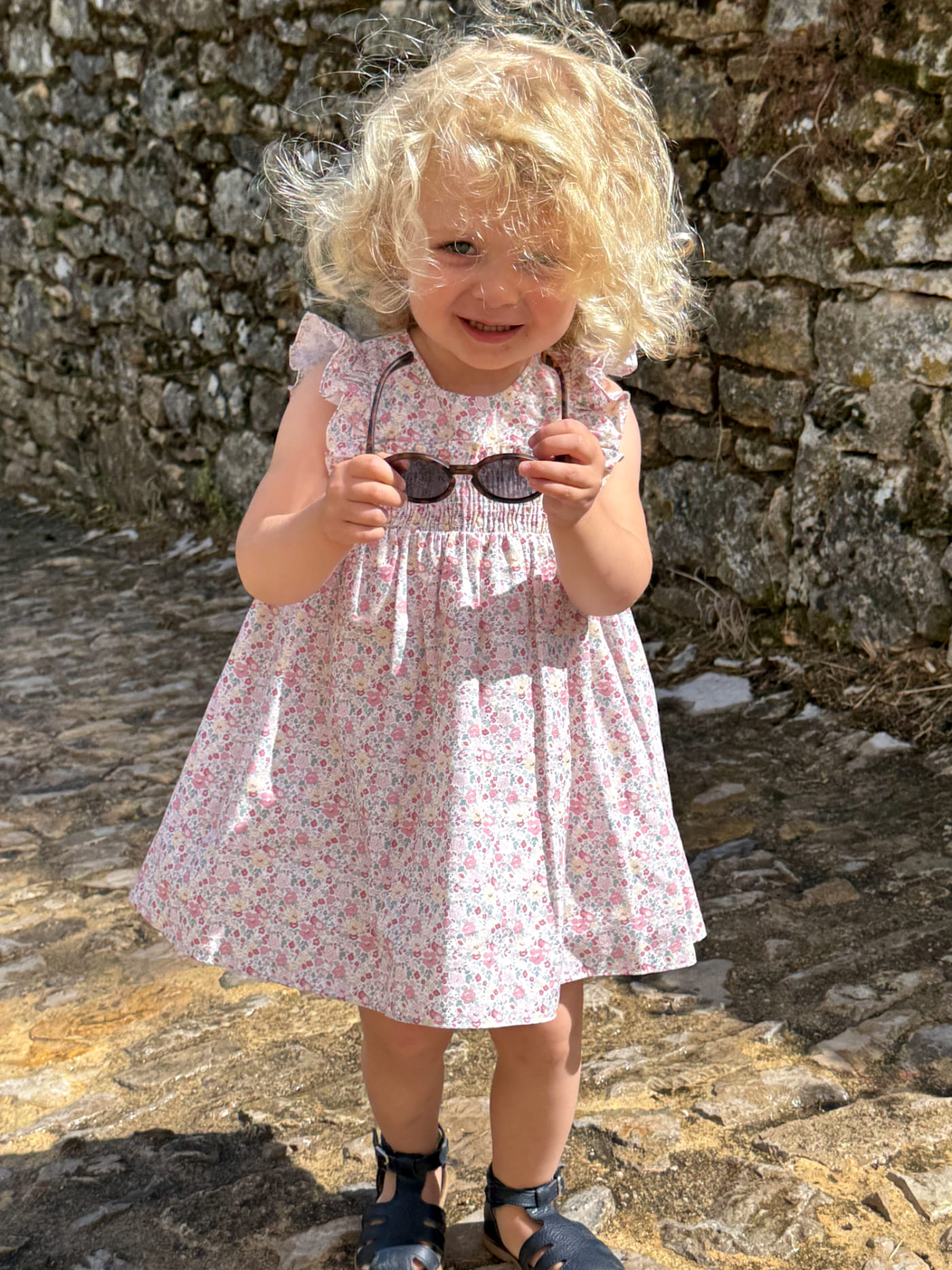Ensemble robe à fleurs et bloomer assorti – Rose