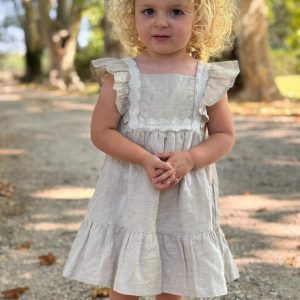 Robe enfant fille en coton et lin – Beige