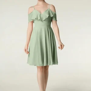 Robe mousseline vert d&rsquo;eau avec épaules dénudées : Acacia