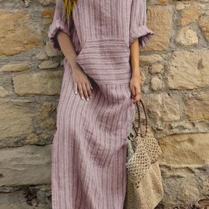 Robe trapèze boho en lin : coupe décontractée avec manches amples et col en V