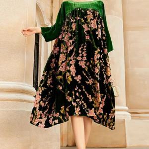 Robe trapèze en velours à motif floral : luxueux toucher et silhouette flatteuse