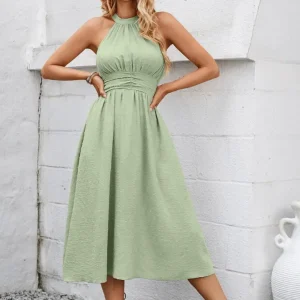 Robe empire vert d’eau sans manche élégante : Élodie
