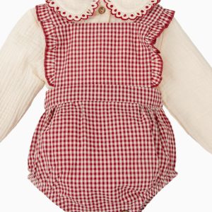 Salopette bébé fille vichy à froufrous – Rouge