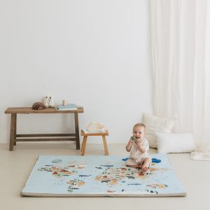 Tapis de motricité bébé motif carte du monde – 110x140cm